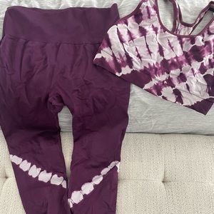 Victoria’s Secret purple tie-dye matching leggings and sports bra